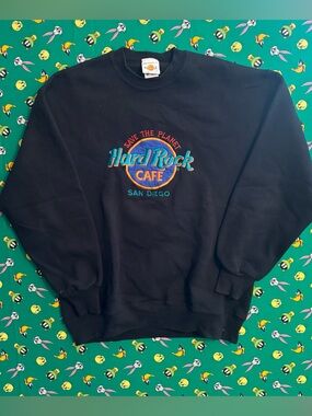 Hard Rock Cafe Black Crewneck Sweatshirt with Multicolor 'Save The Planet' Logo